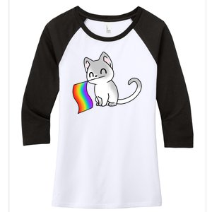 Cat Lgbt Rainbow Flag Pride Month Women's Tri-Blend 3/4-Sleeve Raglan Shirt