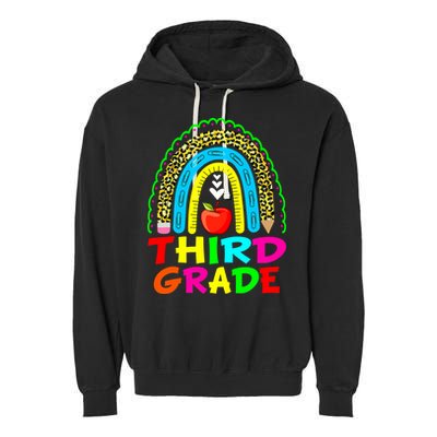 Cute Leopard Rainbow Funny Third Grade Teacher Garment-Dyed Fleece Hoodie