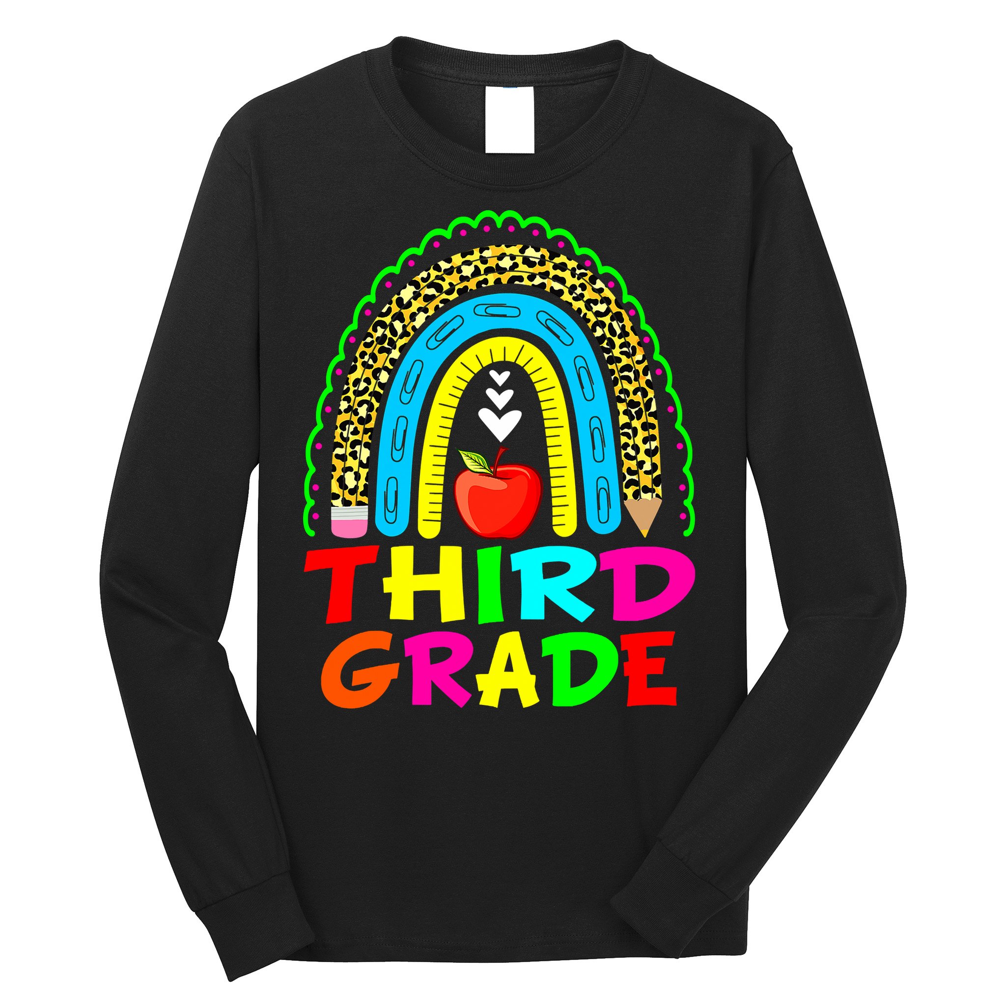 Cute Leopard Rainbow Funny Third Grade Teacher Long Sleeve Shirt