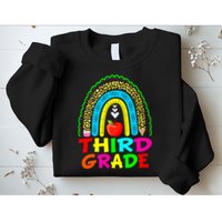 Cute Leopard Rainbow Funny Third Grade Teacher Sweatshirt