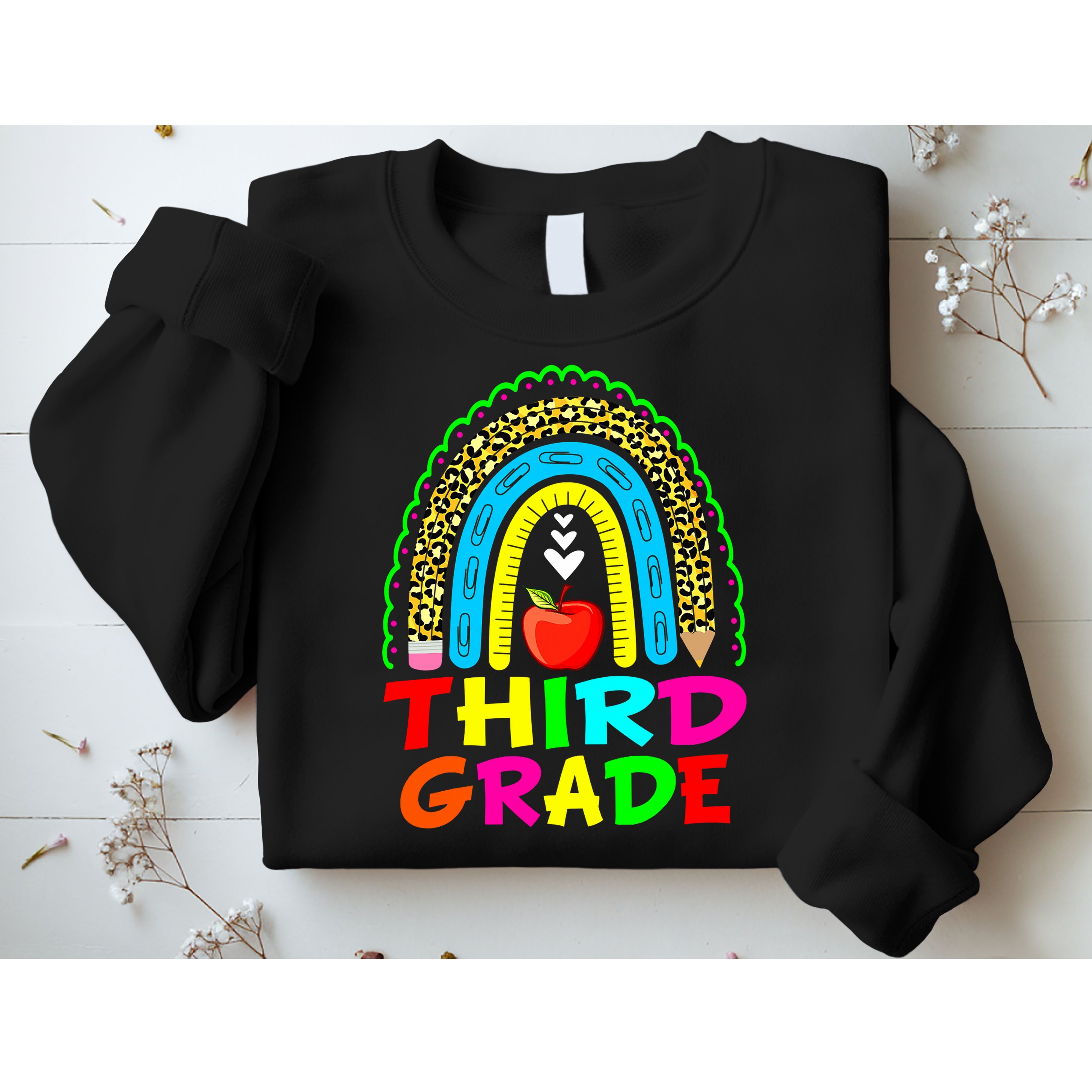 Cute Leopard Rainbow Funny Third Grade Teacher Sweatshirt
