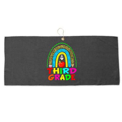 Cute Leopard Rainbow Funny Third Grade Teacher Large Microfiber Waffle Golf Towel
