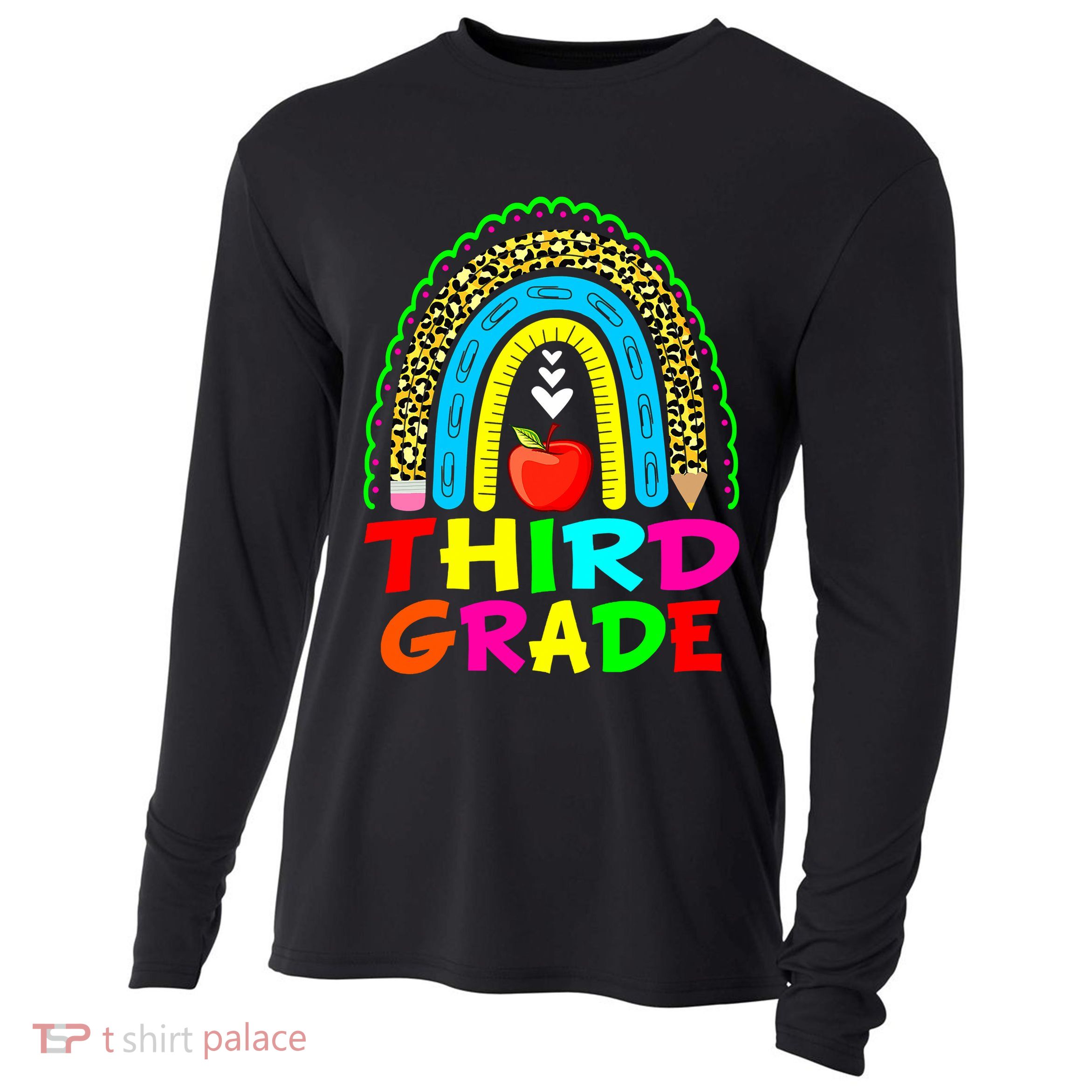 Cute Leopard Rainbow Funny Third Grade Teacher Cooling Performance Long Sleeve Crew