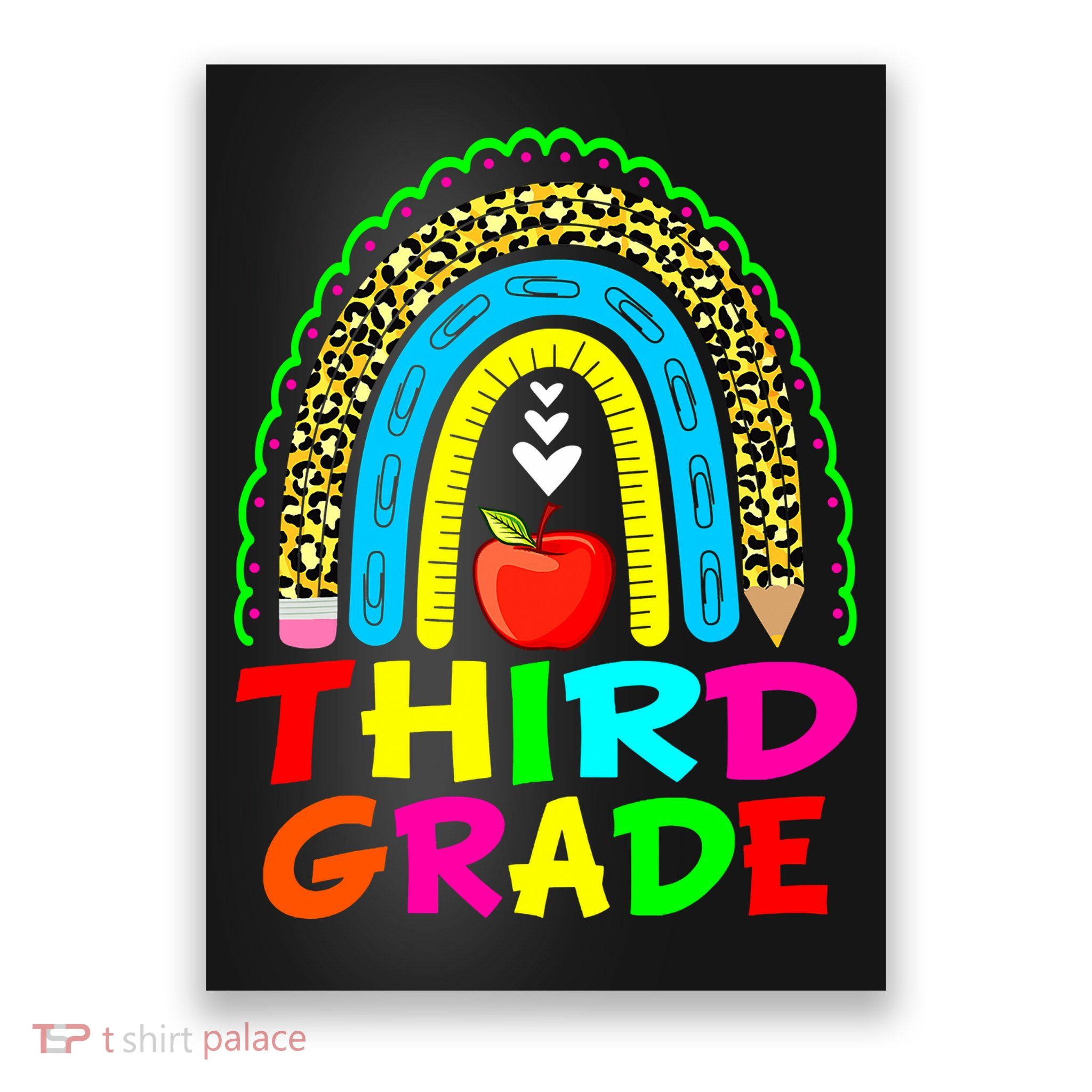 Cute Leopard Rainbow Funny Third Grade Teacher Poster