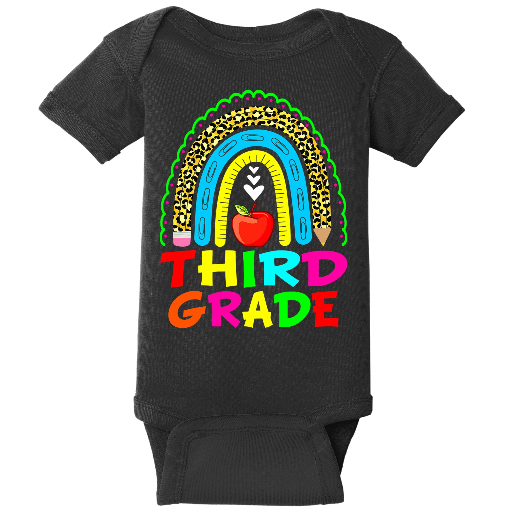Cute Leopard Rainbow Funny Third Grade Teacher Baby Bodysuit