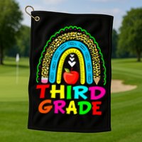 Cute Leopard Rainbow Funny Third Grade Teacher Golf Towel