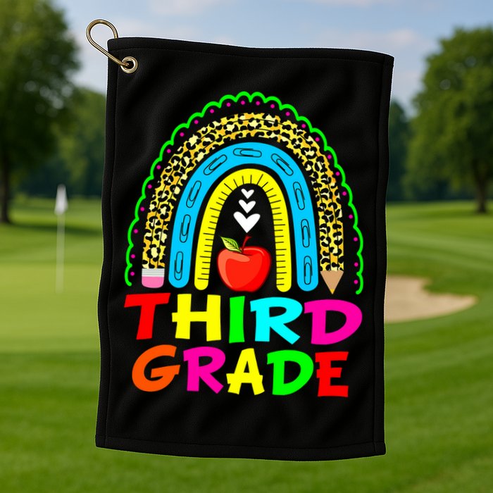 Cute Leopard Rainbow Funny Third Grade Teacher Golf Towel