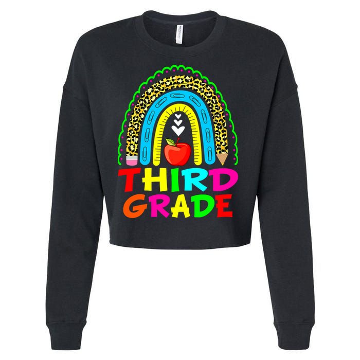 Cute Leopard Rainbow Funny Third Grade Teacher Cropped Pullover Crew