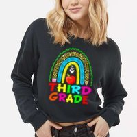 Cute Leopard Rainbow Funny Third Grade Teacher Cropped Pullover Crew