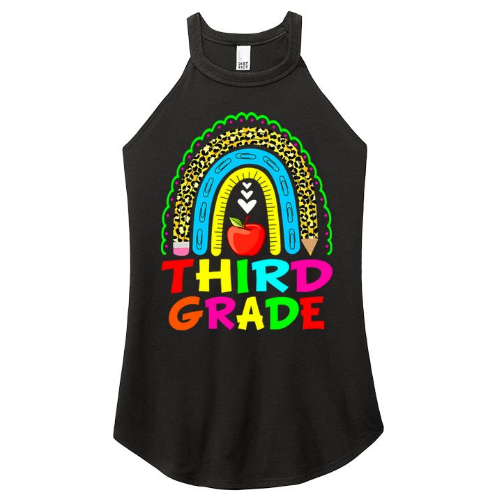 Cute Leopard Rainbow Funny Third Grade Teacher Women's Perfect Tri Rocker Tank