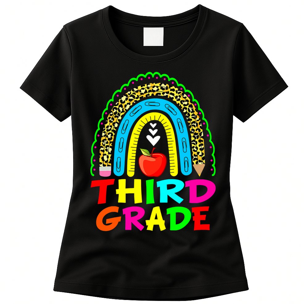Cute Leopard Rainbow Funny Third Grade Teacher Womens T-Shirt