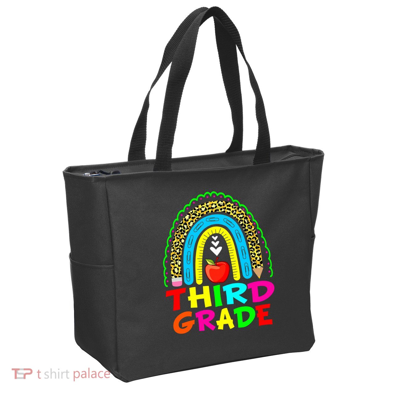 Cute Leopard Rainbow Funny Third Grade Teacher Zip Tote Bag
