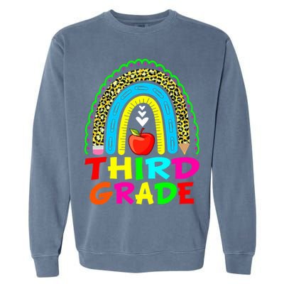 Cute Leopard Rainbow Funny Third Grade Teacher Garment-Dyed Sweatshirt