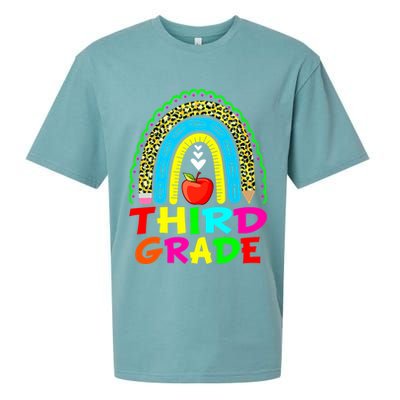 Cute Leopard Rainbow Funny Third Grade Teacher Sueded Cloud Jersey T-Shirt