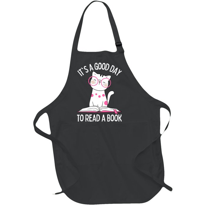 Cat Lover Reading Teacher It's A Good Day To Read A Book Full-Length Apron With Pockets