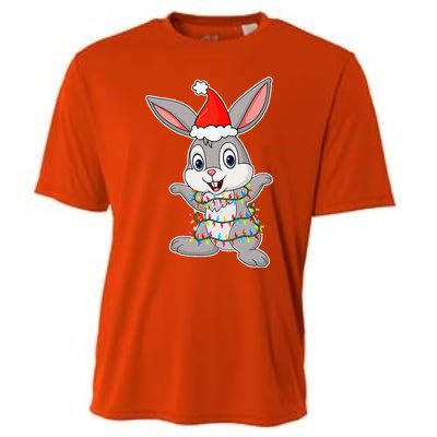 Christmas Lights Rabbit Wearing Xmas Hat Rabbit Lover Cooling Performance Crew T-Shirt