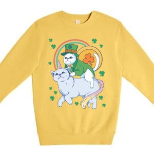 Cat Leprechaun Shamrock Saint Patrick's Day Funny Gift Premium Crewneck Sweatshirt