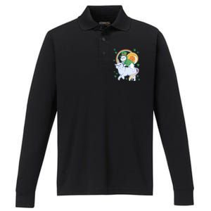 Cat Leprechaun Shamrock Saint Patrick's Day Funny Gift Performance Long Sleeve Polo