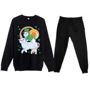 Cat Leprechaun Shamrock Saint Patrick's Day Funny Gift Premium Crewneck Sweatsuit Set