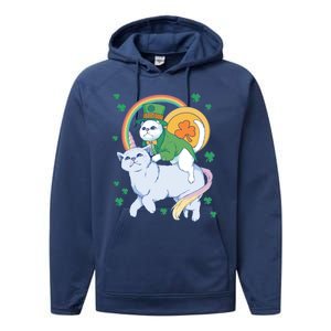 Cat Leprechaun Shamrock Saint Patrick's Day Funny Gift Performance Fleece Hoodie