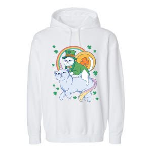 Cat Leprechaun Shamrock Saint Patrick's Day Funny Gift Garment-Dyed Fleece Hoodie