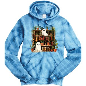 Cute Librarian Spooky Ghost Bookshelves Plant Book Lover Tie Dye Hoodie