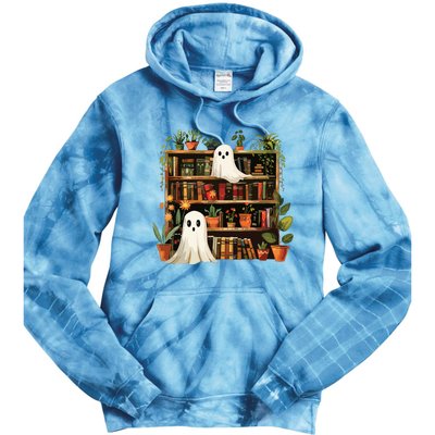 Cute Librarian Spooky Ghost Bookshelves Plant Book Lover Tie Dye Hoodie