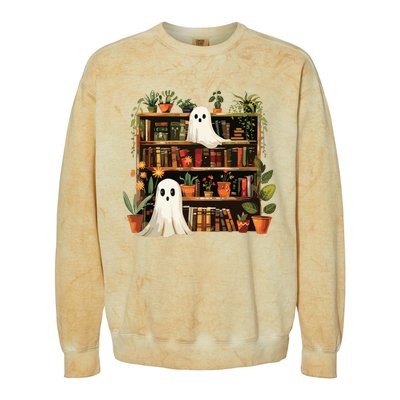 Cute Librarian Spooky Ghost Bookshelves Plant Book Lover Colorblast Crewneck Sweatshirt