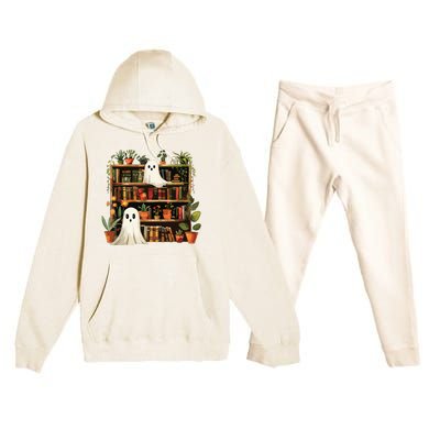 Cute Librarian Spooky Ghost Bookshelves Plant Book Lover Premium Hooded Sweatsuit Set