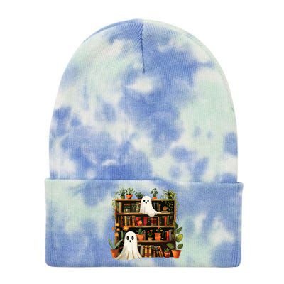 Cute Librarian Spooky Ghost Bookshelves Plant Book Lover Tie Dye 12in Knit Beanie