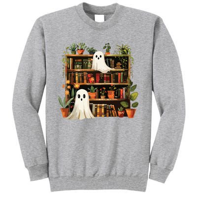 Cute Librarian Spooky Ghost Bookshelves Plant Book Lover Tall Sweatshirt