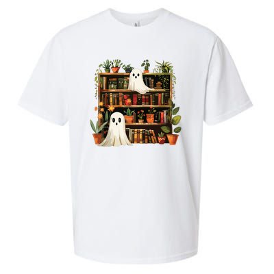 Cute Librarian Spooky Ghost Bookshelves Plant Book Lover Sueded Cloud Jersey T-Shirt