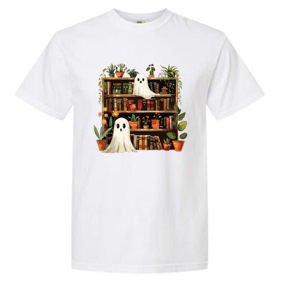 Cute Librarian Spooky Ghost Bookshelves Plant Book Lover Garment-Dyed Heavyweight T-Shirt