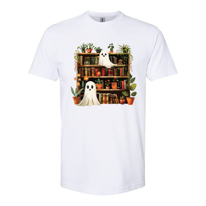 Cute Librarian Spooky Ghost Bookshelves Plant Book Lover Softstyle CVC T-Shirt