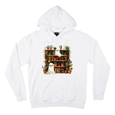 Cute Librarian Spooky Ghost Bookshelves Plant Book Lover Hoodie