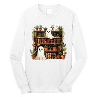 Cute Librarian Spooky Ghost Bookshelves Plant Book Lover Long Sleeve Shirt