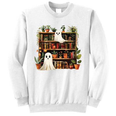 Cute Librarian Spooky Ghost Bookshelves Plant Book Lover Sweatshirt