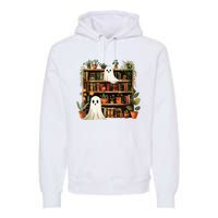 Cute Librarian Spooky Ghost Bookshelves Plant Book Lover Premium Hoodie