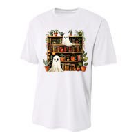 Cute Librarian Spooky Ghost Bookshelves Plant Book Lover Performance Sprint T-Shirt