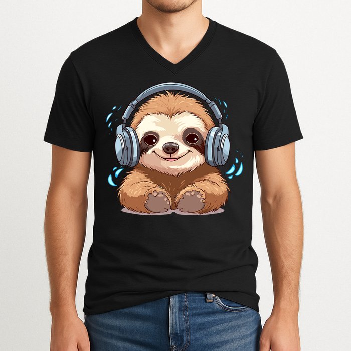 Cute Little Sloth Lover Lazy Sloth Lovers For V-Neck T-Shirt