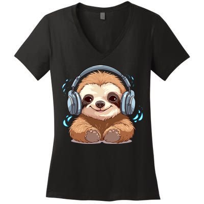 Cute Little Sloth Lover Lazy Sloth Lovers For Women's V-Neck T-Shirt