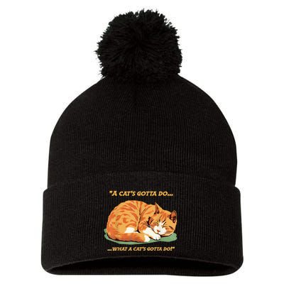 Cat Lover Sleeping Cat A Cats Gotta Do Funny Cat Saying Pom Pom 12in Knit Beanie