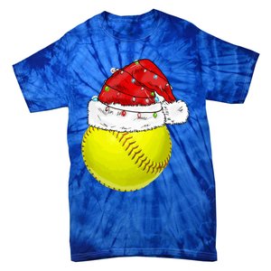 Christmas Lights Softball Santa Hat Xmas Catcher Xmas Cute Gift Tie-Dye T-Shirt