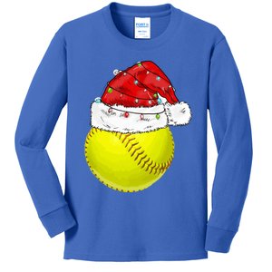 Christmas Lights Softball Santa Hat Xmas Catcher Xmas Cute Gift Kids Long Sleeve Shirt