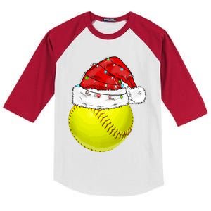 Christmas Lights Softball Santa Hat Xmas Catcher Xmas Cute Gift Kids Colorblock Raglan Jersey