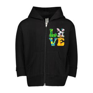 Cute Love Soccer Ball With Bunny Ears Easter Day Toddler Zip Fleece Hoodie