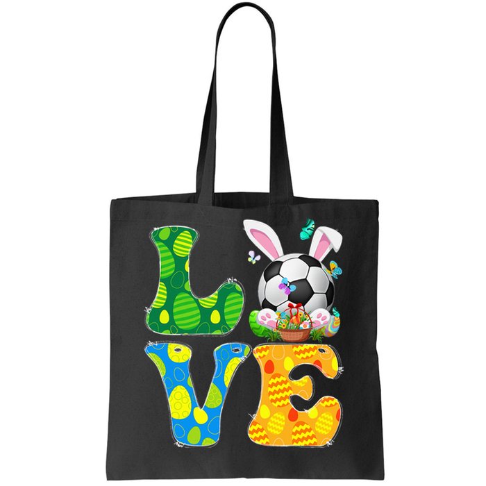 Cute Love Soccer Ball With Bunny Ears Easter Day Tote Bag