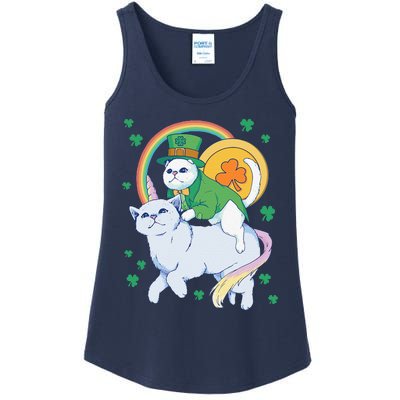 Cat Leprechaun Shamrock Saint Patrick's Day Ladies Essential Tank