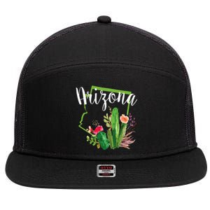 Cute Love State Of Arizona Blooming Cactus Flowers 7 Panel Mesh Trucker Snapback Hat