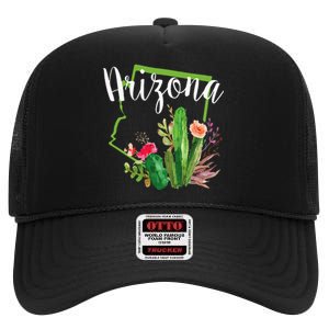 Cute Love State Of Arizona Blooming Cactus Flowers High Crown Mesh Back Trucker Hat